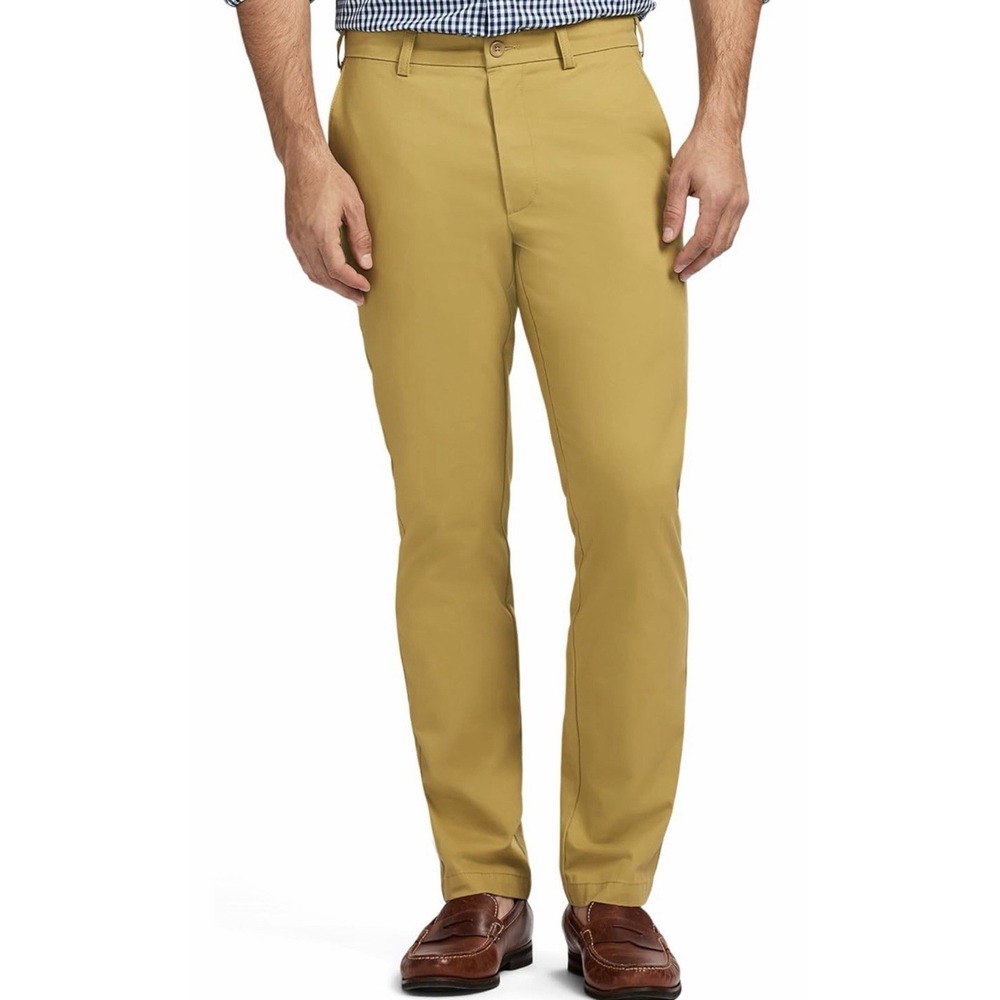 IZOD American Chino Khaki Pants Mens 36x34 Straight Fit Flat Front Wrinkle Free